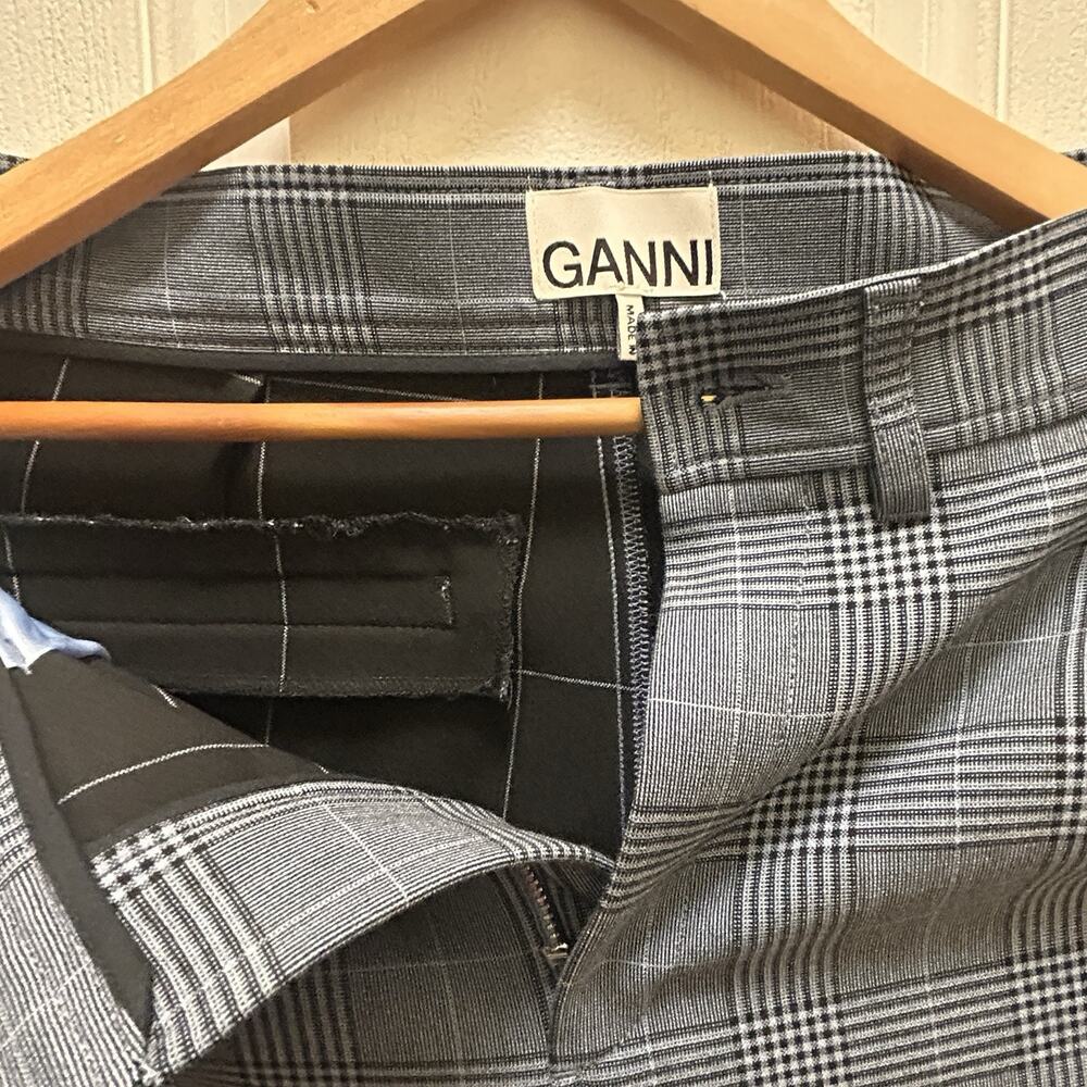GANNI Gray Plaid Check Tailored Trousers Pants Size 34 Prince of Wales